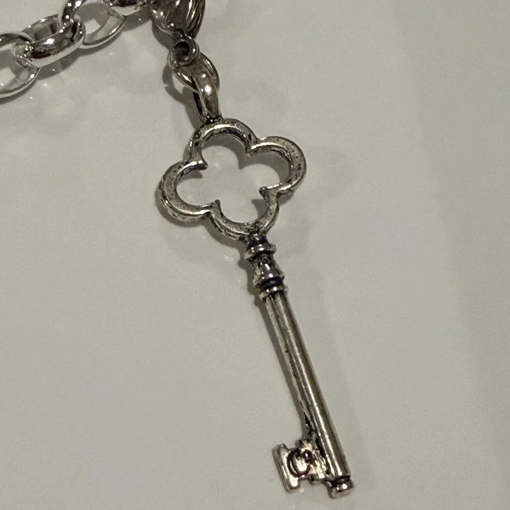 Origami Owl Silver Tone 5 Floating Crystal Charm Bracelet Locket Key Clover 7.5